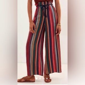 NWT Farm Rio for Anthropologie High Waisted Stripe Wide Leg Pants with Belt, XS